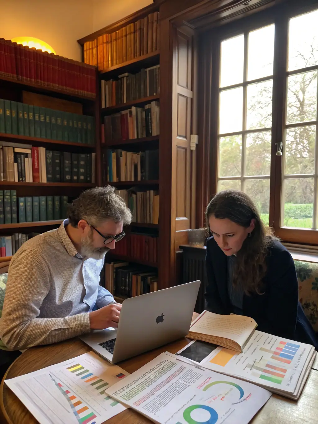 Researchers collaborating on a pedagogical study, analyzing data and discussing findings, representing CARFDP's focus on evidence-based educational practices.
